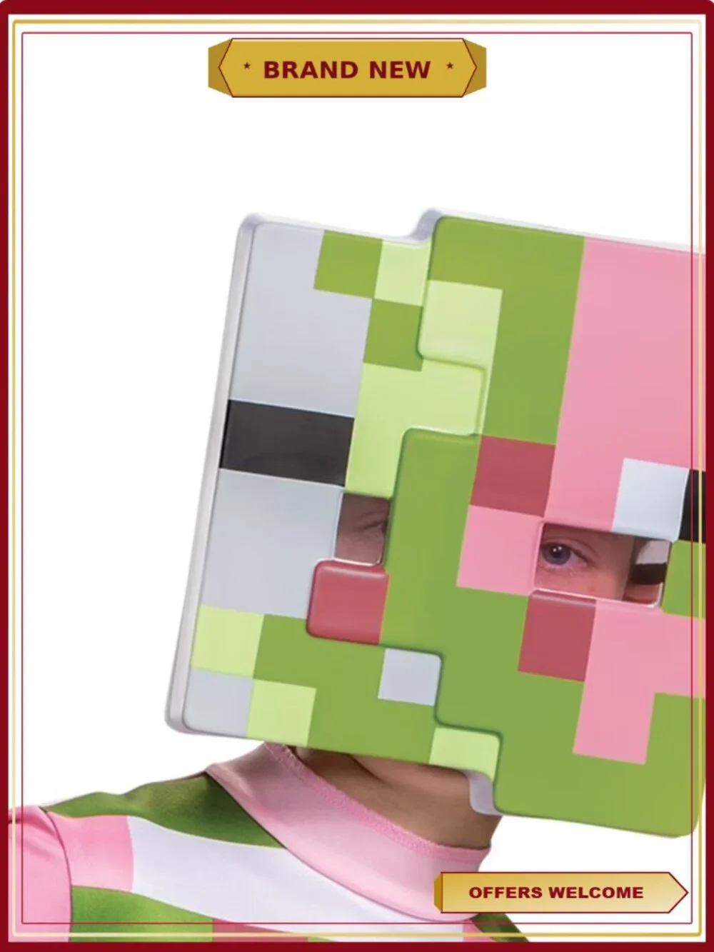 Minecraft Zombie Pigman Classic Child Halloween Costume Jumpsuit Half Mask